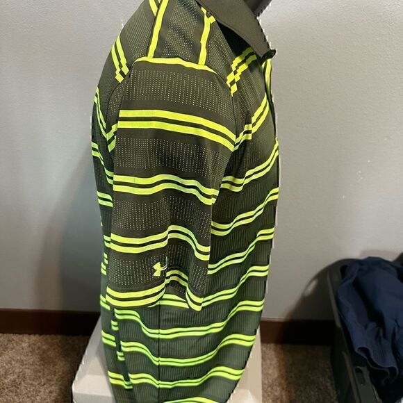 Under Armour Mens Large HeatGear Green/Yellow Short Sleeve Polo - Picture 3 of 5